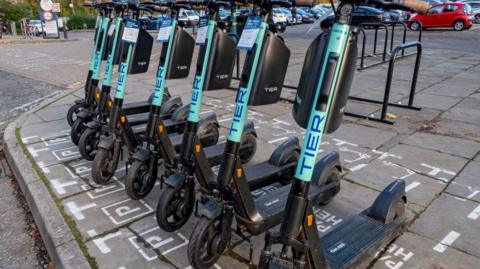 Row of e-scooters