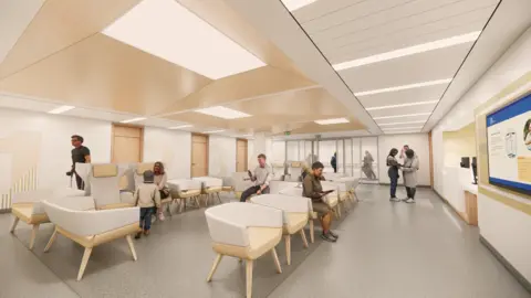 Nottingham University Hospitals NHS Trust CGI of the waiting room planned in the new unit