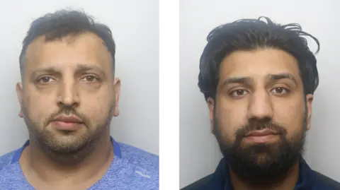West Yorkshire Police Police mugshots of Atif Hussain and Balaval Ali. Atif has short dark hair and Balaval has long black hair and a black beard.