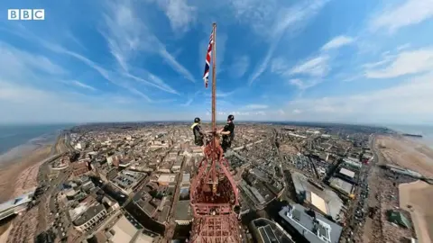 Russ Edwards on top of Blackpool Tower