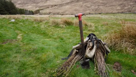 A spade in the ground in the Mourne mountains