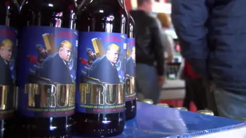 Trump beer bottles in Ukraine brewery