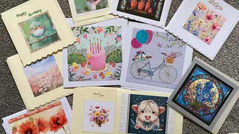 Jill Hiatt A selection of 11 birthday cards, depicting cakes, birds, bicycles and stained glass windows.