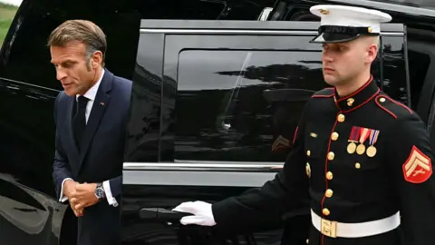 Macron arrives at White House and steps out of official car