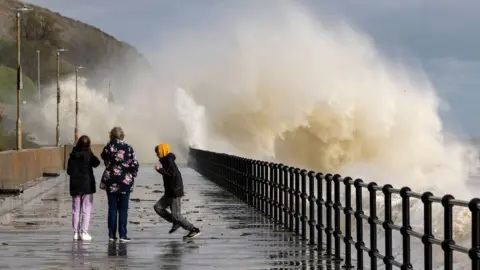 Getty Images A large wave in Folkestone, Kent