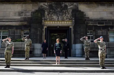 Getty Images Nicola Sturgeon was joined by Fiona Hyslop MSP and Ch Con Iain Livingston