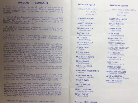 Kevin Brown The inside of the programme for England v Scotland played in Nuneaton in 1973. It lists the teams. 