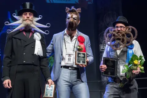 Getty Images Winners on stage at the 2017 World Beard and Moustache Championships in Austin, Texas