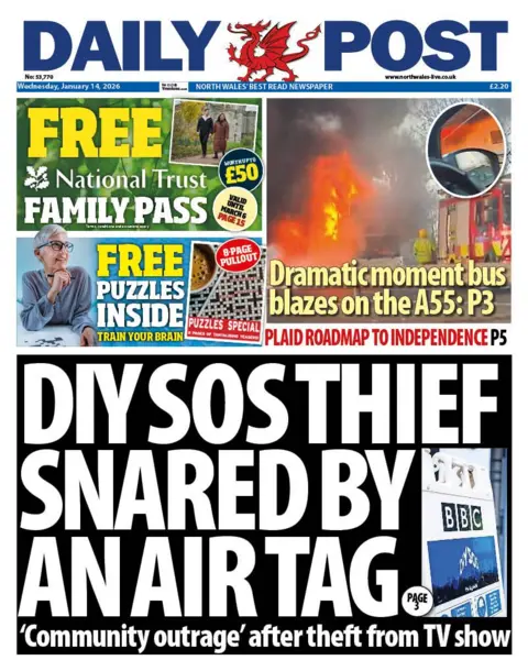 Daily Post Daily Post front page. Headline is: DIY SOS thief snared by air tag