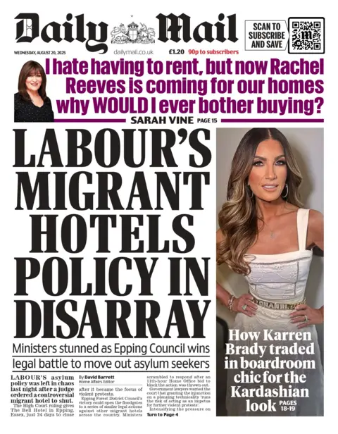 "Labour's migrant hotels policy in disarray" reads the headline on the front page of the Daily Mail.