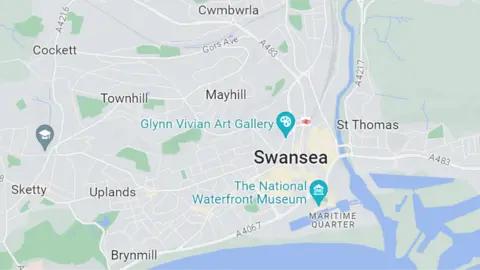 Google Swansea on a Google Map