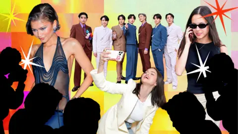 BBC/ Getty Images Picture of Zendaya, BTS, Selena Gomez, Olivia Rodrigo and silhouettes of photographers