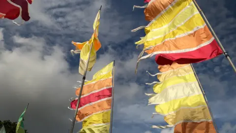 BBC Flags blowing in the wind at the Isle of Wight Festival