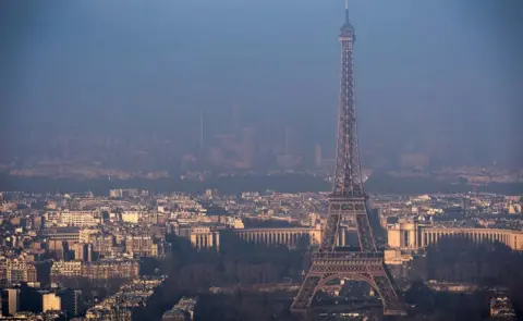 Getty Images The Eiffel Tower is pictured from the Montparnasse Tower on December 29, 2016 in Paris