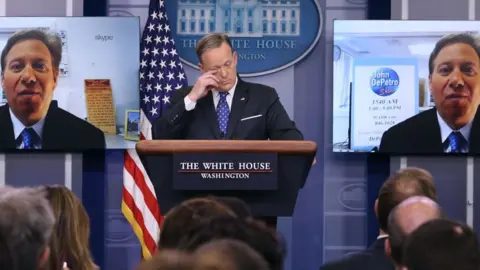 Getty Images White House Press Secretary Sean Spicer briefs reporters in the Brady Press Briefing Room at the White House March 22, 2017 in Washington, DC.