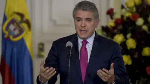 AFP/Getty Colombian President Iván Duque giving a speech