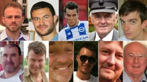 BBC/Sussex Police/Facebook (Top row, left to right) Matt Jones, Matthew Grimstone, Jacob Schilt, Maurice Abrahams, Richard Smith. (Bottom row, left to right) Mark Reeves, Tony Brightwell, Mark Trussler, Daniele Polito, Dylan Archer, Graham Mallinson