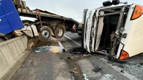 Crashed lorries on A1