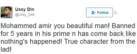 @Ussy_Dee Mohammed amir you beautiful man! Banned for 5 years in his prime n has come back like nothing's happened! True character from the lad!