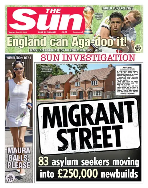 "Migrant Street" reads the headline on the front page of the Sun.