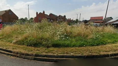 Google Streetview/LDRS Long grass in the centre of the rounadbout