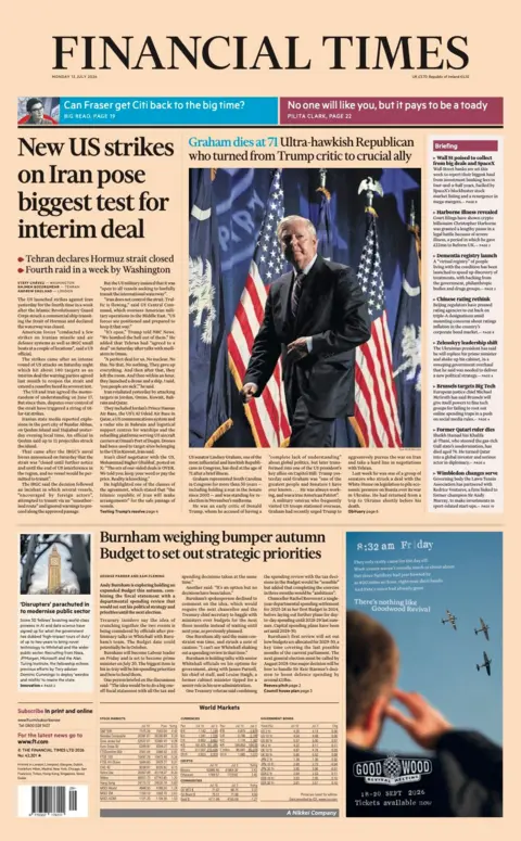 BBC "New US strikes on Iran pose biggest test for interim deal" read the headline on the front page of the Financial Times.