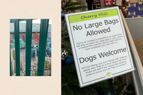  Cherry Hill Garden Centre and a sign in the centre which reads "No large bags allowed."