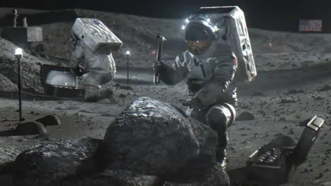 NASA is an artist's impression of two NASA astronauts on the moon