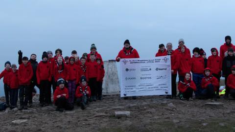 The scouts on top of Pendle Hill as the sun came up