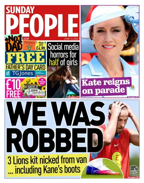 The headline on the front page of the Sunday People reads: "We was robbed."