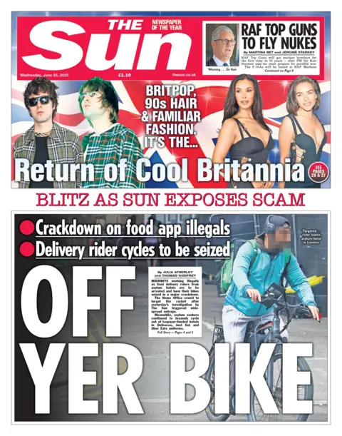 "Off yer bike" reads the headline on the front page of The Sun.