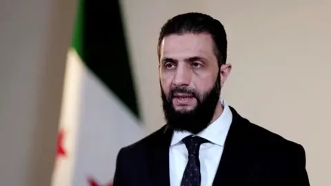 EPA Interim Syrian President Ahmed al-Sharaa makes a televised speech (9 March 2025)