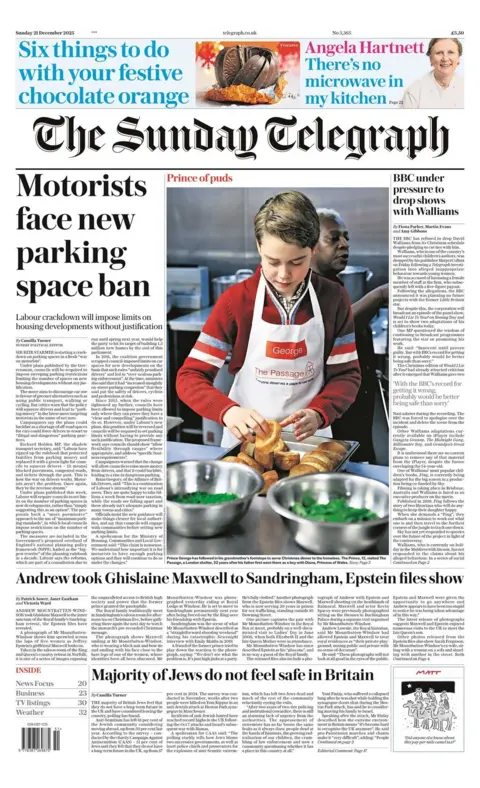 "Motorists face new parking space ban" reads the headline on the front page of the Sunday Telegraph.