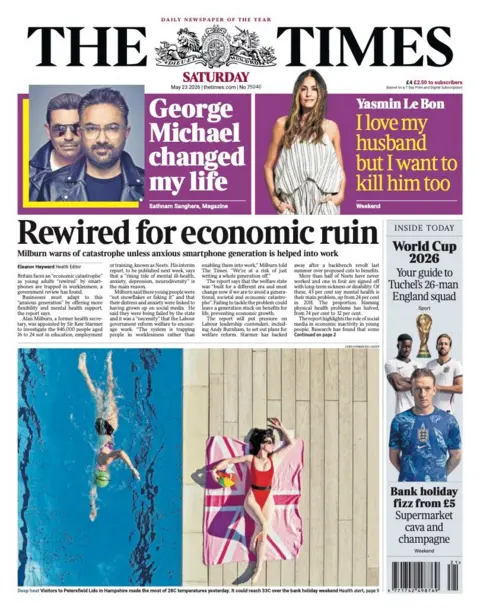 The headline on the front page of the Times reads: "Rewired for economic ruin." 