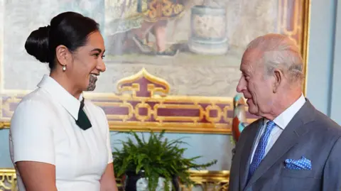 King Charles III during an audience with Maori queen, Te Arikinui Kuini Nga wai hono i te po, at Buckingham Palace, London.