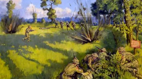 Painting showing soldiers fighting