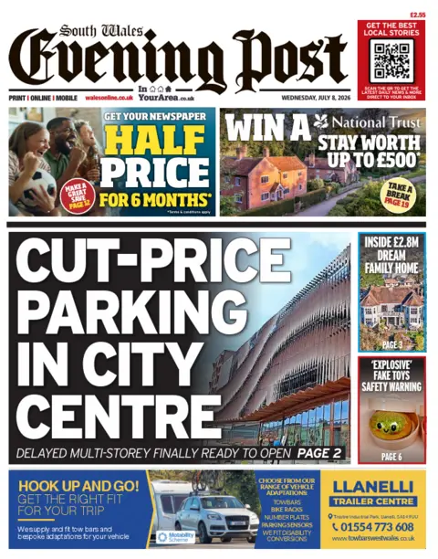 South Wales Evening Post South Wales Evening Post front page: Cut-price parking in city centre