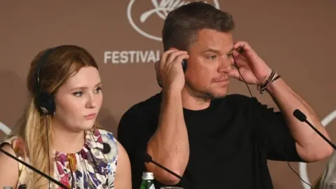 EPA Abigail Breslin and Matt Damon at news conference for Stillwater at this year's Cannes Film Festival