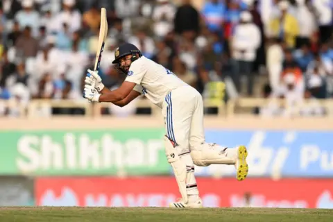 Getty Images India captain Rohit Sharma bats during day three of the 4th Test Match between India and England at JSCA International Stadium Complex on February 25, 2024 in Ranchi, India. (Photo by Gareth Copley/Getty Images)