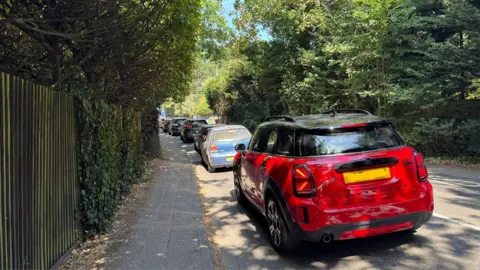 A queue of cars along the A244 in Oxshott