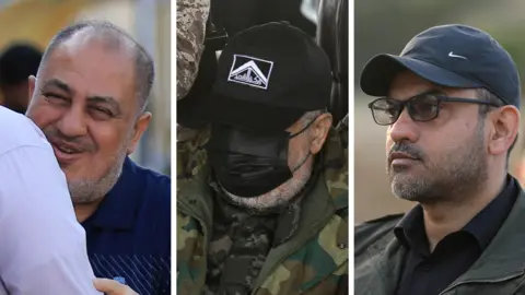 Reuters Composite image showing Palestinian Jihad commanders Jihad Ghannam (L), Tariq Ezzedine (C) and Khalil al-Bahtini (R), who were killed in Israeli air strikes in the Gaza Strip on 9 May 2023