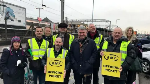 RMT Mick Cash and RMT members in Colchester