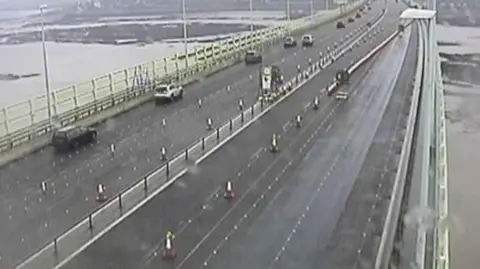 National Highways Traffic camera showing bridge closed to traffic on one side