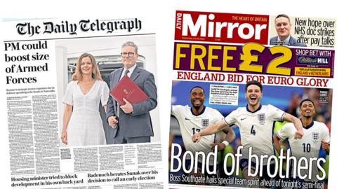 Composite image of the Daily Telegraph and Daily Mirror's front pages on 10/07/24