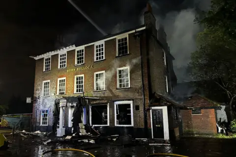 London Fire Brigade Pub in Mitcham damaged after fire