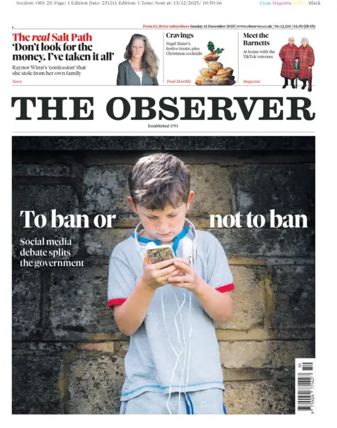 "To ban or not to ban, social media debate splits the government" reads the headline on the front page of the Observer.