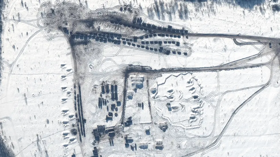 Maxar Satellite image showing Russian military activity in Belarus