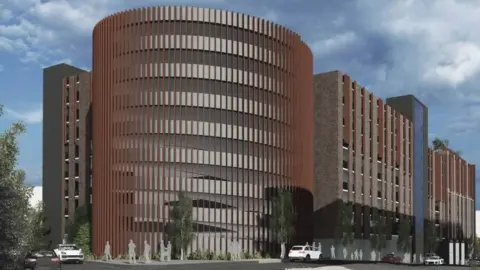 Four Architects Artist impression of a huge multi-storey car park