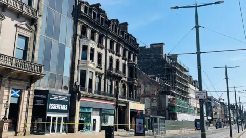 A general view of the aftermath of a fire at the former Debenhams department store in Edinburgh.
