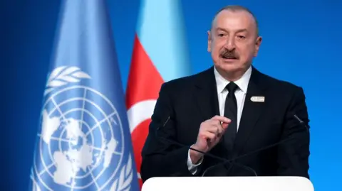 Getty Images The president of Axerbaijan speaking to COP29 delegates